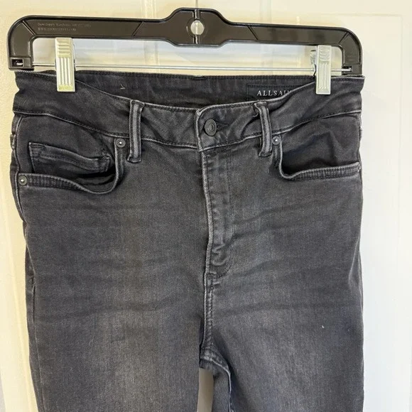All Saints Dax Asymmetric Raw Hem Jeans Black Skinny Stretch Womens Size Med - Picture 3 of 6